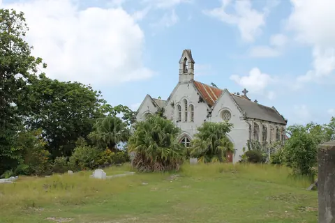Barbados: old church, cracks, bell tower, old