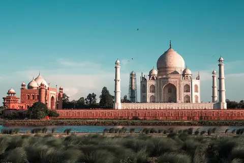 India: mehtab bagh, india, taj mahal, temple