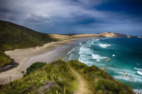 Nieuw-Zeeland: beach, coast, sea, hill