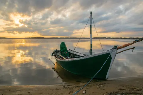 Uruguay: boat, lake, shore, sunset